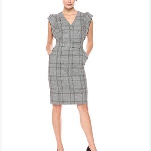 Eliza J Wool-Blend Plaid Ruffle Sleeve Sheath Dress with Belt